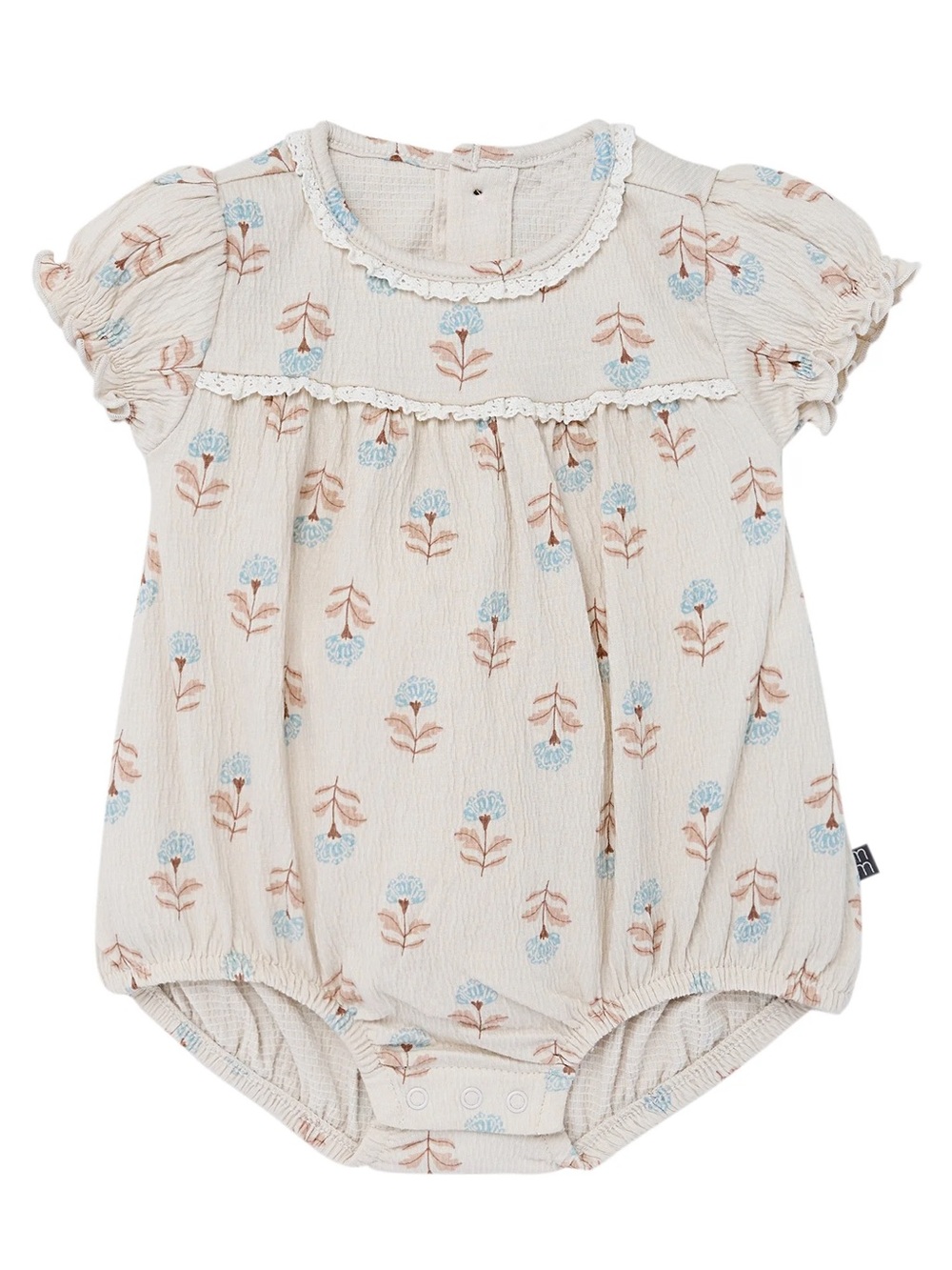 Modern Moment Cream Floral Baby Romper with Blue & Brown Flower Print 24m
